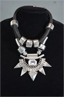 1 Large Statement Necklace Black and Silver Toned