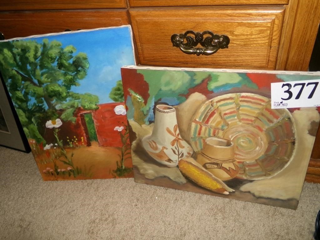 PAIR OF NATIVE AMERICAN CANVAS PAINTINGS 16X20