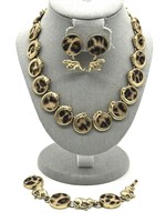 Vintage Gold Tone Leopard 3pc Parure