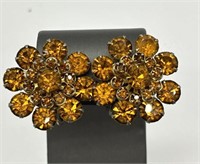 1940's Riveted Orange Rhinestone Earrings