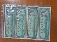 3 Centennial $1 notes and a $1 note