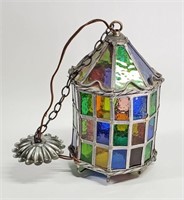 as-is LEADED STAIN GLASS HANGING LIGHT FIXTURE