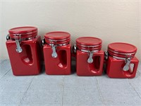 Lot of 4 Red Kitchen Storage Cannisters