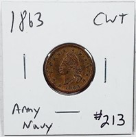 1863  Civil War Era  Army & Navy Token