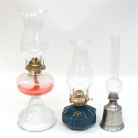 Oil Lamps w/ Oil, Wick Burner, & Funnel