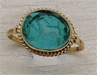 TAGLIAMONTE, 14Kt YG Carved Green Cameo Ring