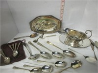 LOT OF SILVER PLATE CUTLERY & SERVING PIECES