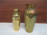 2 Brass Vases 14 & 12" Tall