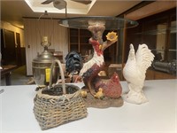 Resin Rooster Table, Lamp, Basket & More