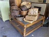 Square Glass Top Glass Table w/Baskets