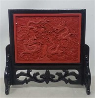 Chinese framed faux cinnabar dragon panel