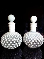 2 VINTAGE FENTON HOBNAIL WHITE MILK GLASS