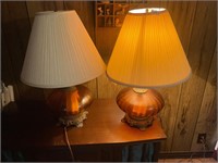 2- vintage amber glass globed lamps