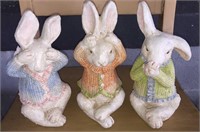 See/hear/speak no evil rabbits, 8” tall