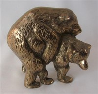 Vintage brass bears fighting figurine.