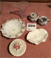 Decorative dish, pottery sugar & creamer dish...