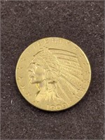 1909-D Indian Head $5 US gold coin AU/UNC