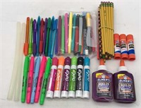 Assorted Markers, Glue, Dry Erase Pens & Pencils