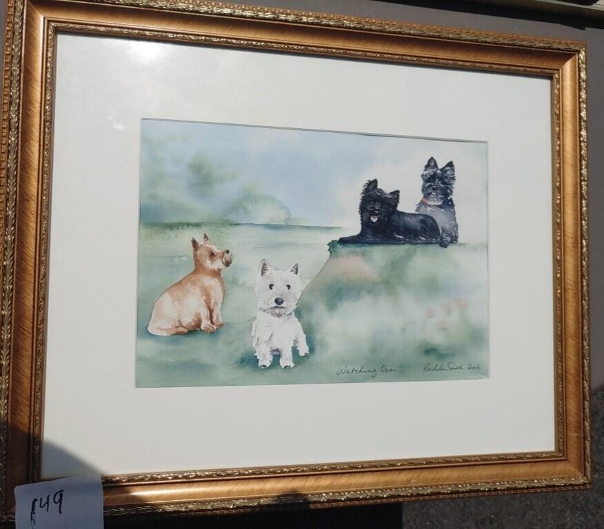 Puppy Theme Framed Water Colour 19 x 23