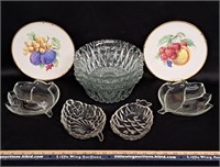 Germany Plates/Crystal Bowls/Glass Leaves & Fruit