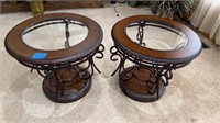 Round glass topped side tables 27”Wx23”H