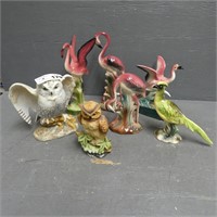 MCM Pottery Flamingos & Owl Figurines