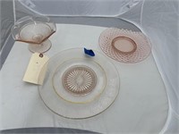 Pink Depression Glass Plate & Dish & Glass Plate