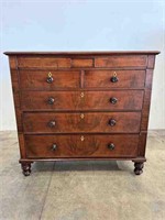MAHOGANY INLAID FIVE DRAWER CHEST WITH 2 SECRET