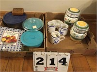 Pyrex bowls, cookbooks, cannisters