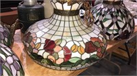 Large Leaded glass hanging light, About 22 inches