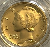 2016-W Mercury Dime Centennial Tenth Oz Gold Coin