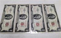 (4) 1953 Red Seal $2 Note