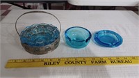 3pc blue depression glass Davidson Royal Rochester