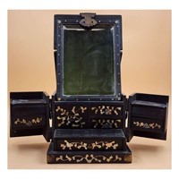 Antique Chinese Hardwood Travel Box With Mirror ,