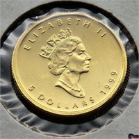 1/10oz Gold 1999 $5 Maple Leaf