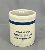 Blue Banded beater jar w/ "Koch Bros. Mt. Vernon