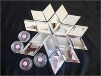 16 diamond shape mirrors, 4 candle holders