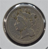 1865 Civil War Issue 3 Cent Nickel