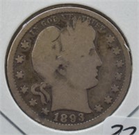 1893 U.S. Barber Silver Quarter