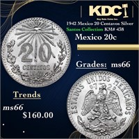 1942 Mexico 20 Centavos Silver Santos Collection K
