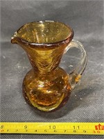 Vintage Amber Crackle Glass Mini Pitcher