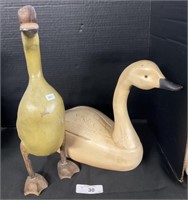 Hand Carved Wooden Duck & Goose Figures.