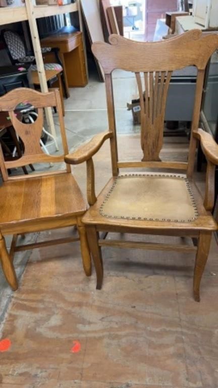TWO SOLID OAK WOOD CHAIRS