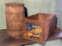 Wood Barrel & Blue Star Crate