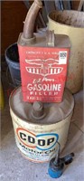 Coop oil can, gas can in shed