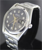 Mens Oysterdate Rolex w/Black Diamond Dial