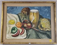 Oil on Canvas of Still Life w/ Fruits & Drum