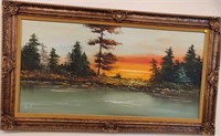 Nice Large Scenic Painting, Clock & 3D Piece
