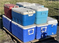 (11)  ice chest coolers- 8 Coleman, 2 Igloo,