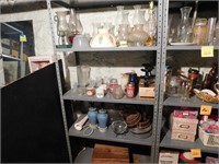 Contents of 4 Shelves-Oil Lamps, Shades, Candles,